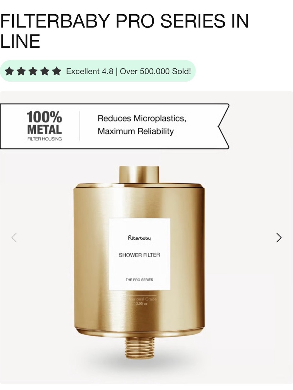 Filterbaby shower filter in gold NEW